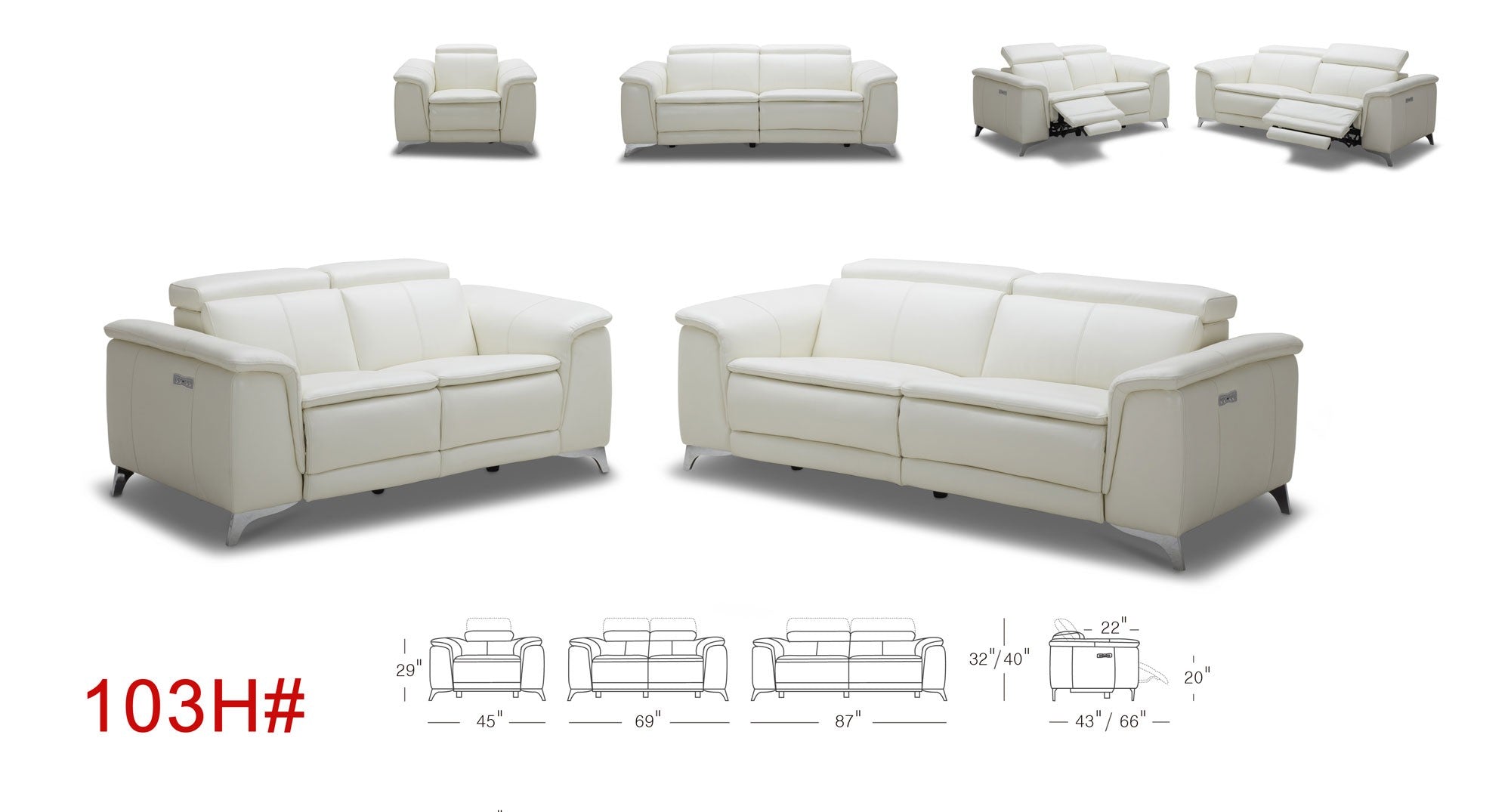 103H Motion Leather Sofa, Love, and Chair