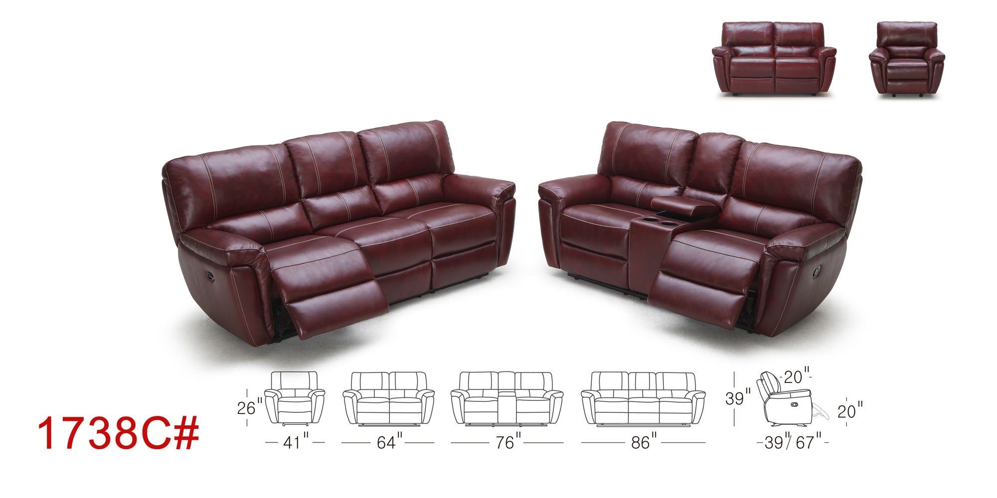 1738C Motion Leather Sofa Set, Love, and Chair