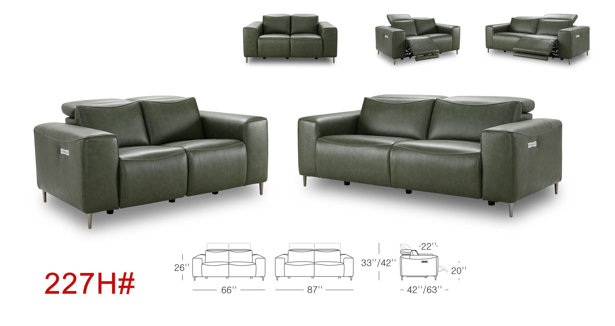 227H Motion Leather Sofa and Love