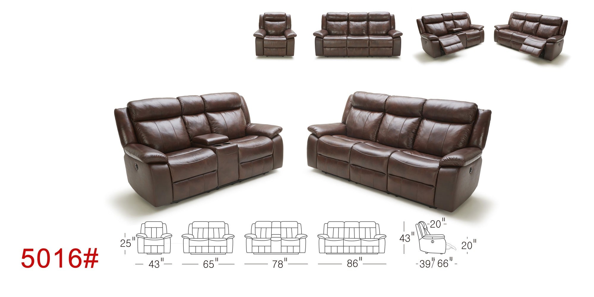 5016 Motion Leather Sofa, Love, and Chair