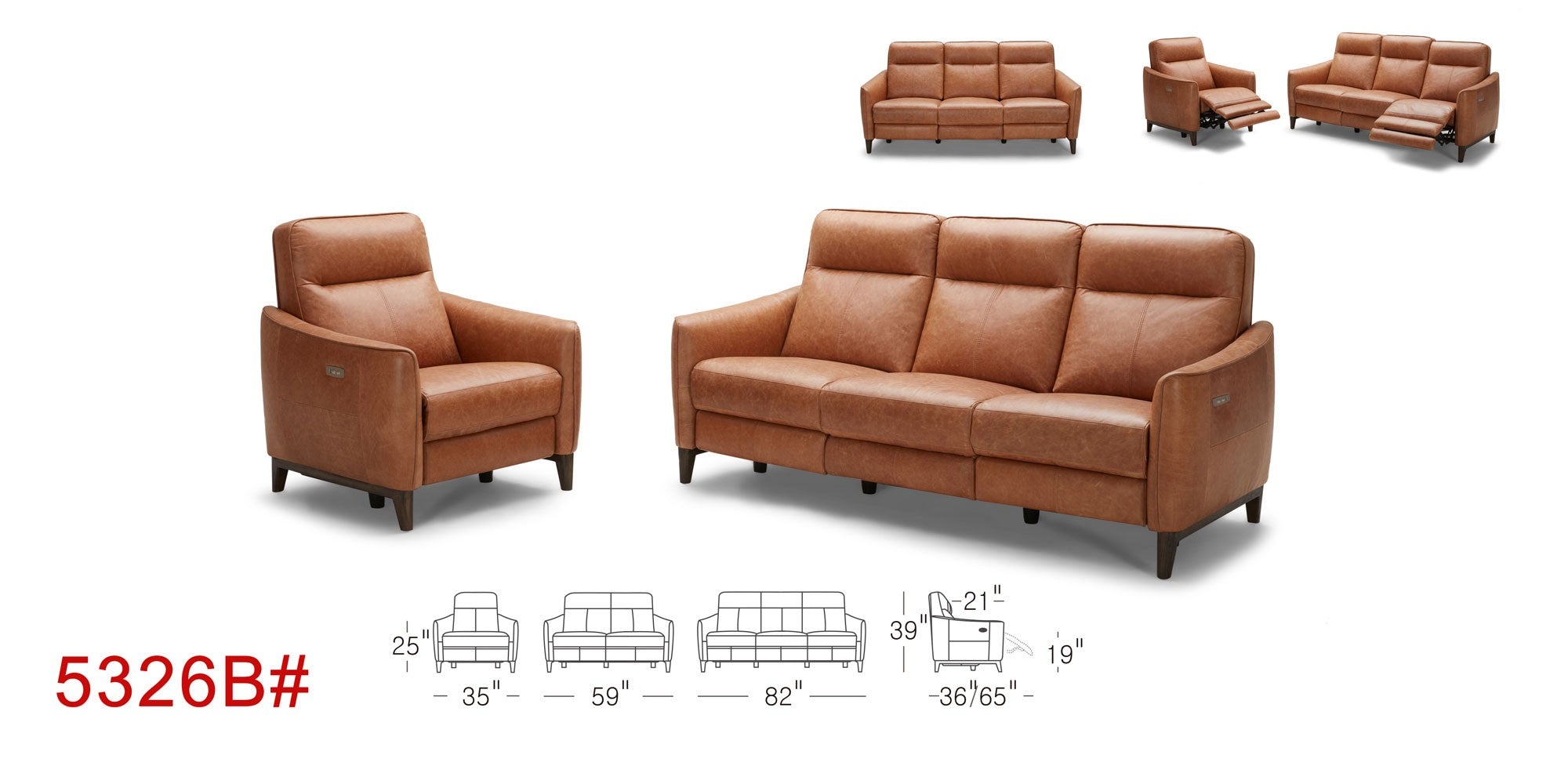 5326B Motion Leather Sofa, Love, and Chair