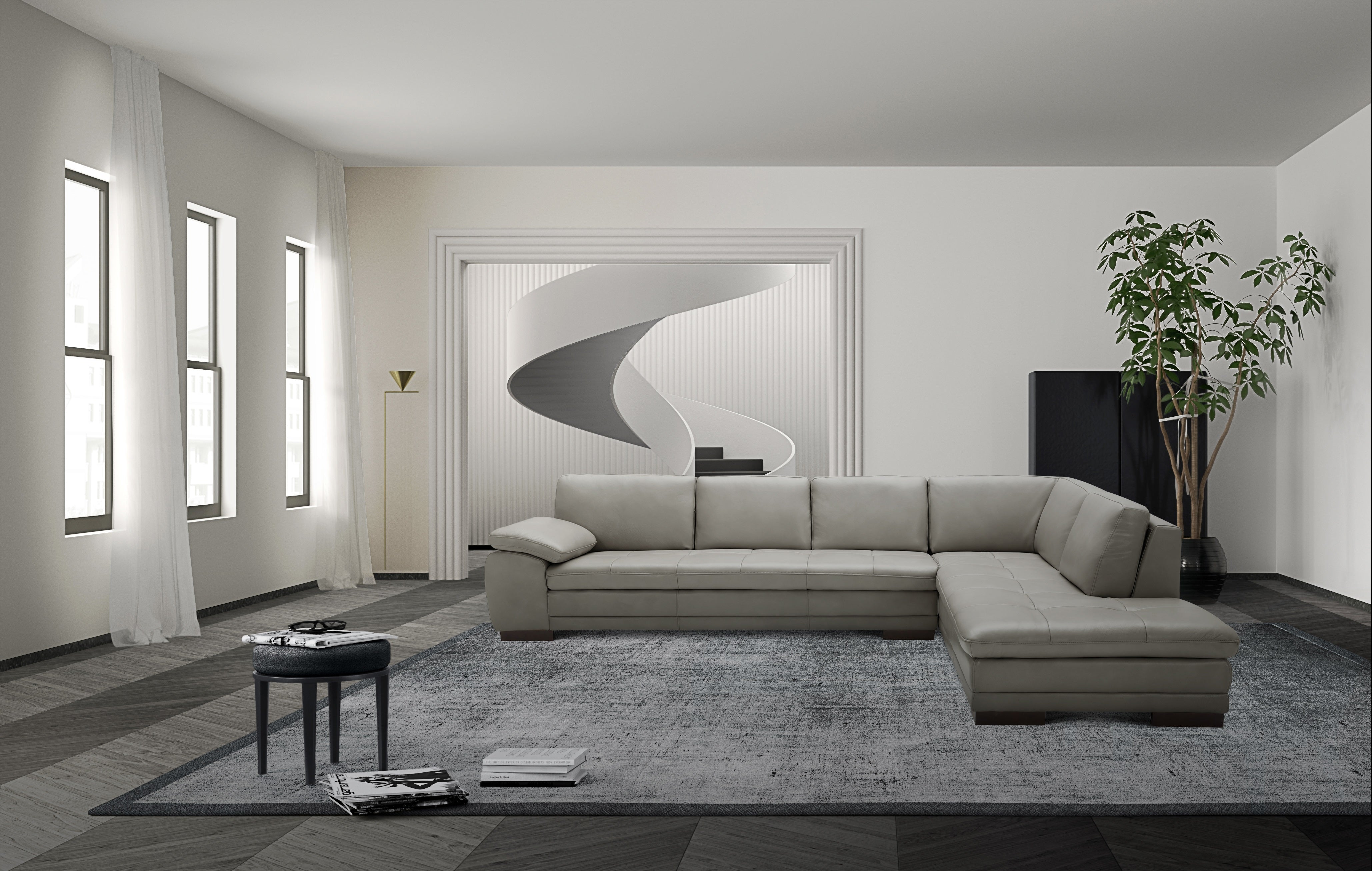625 Italian Leather Ottoman Only in Grey