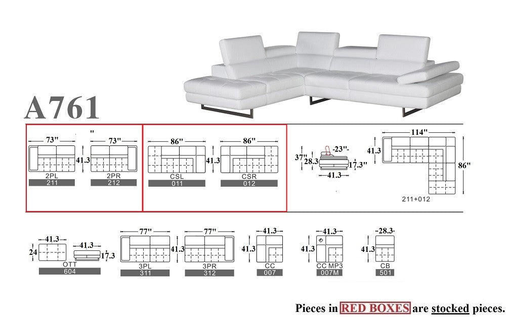 A761 Italian Leather Sectional Grey