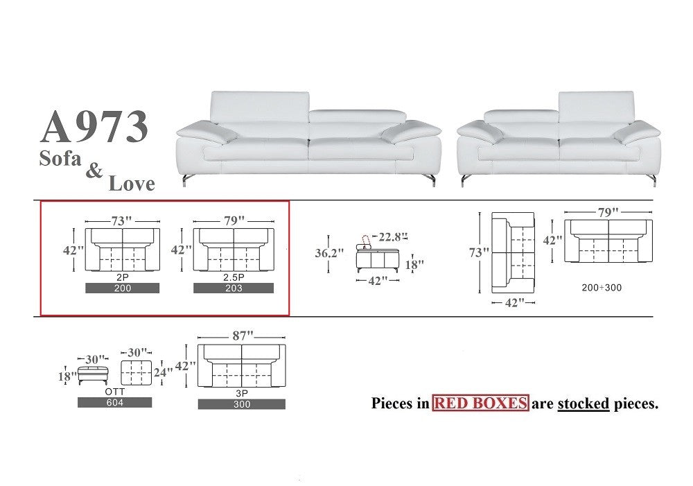 A973 Premium Leather Sofa Set in White