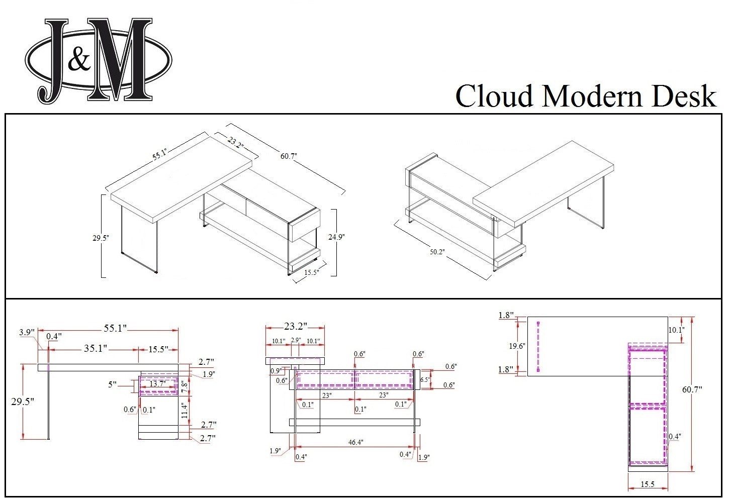 Cloud Modern Desk in High Gloss