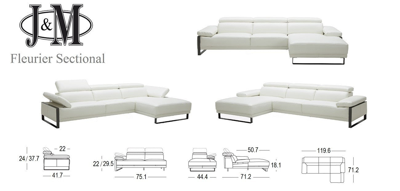 Fleurier LHFC Leather Sectional in White