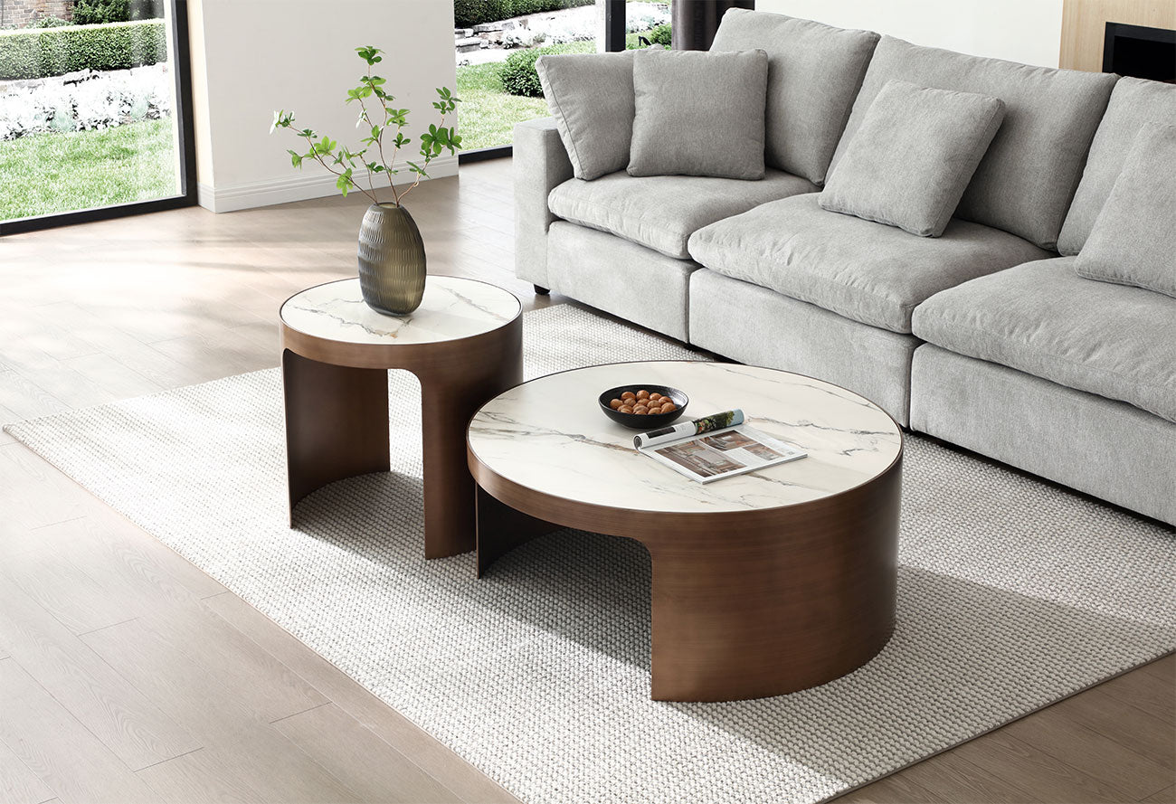 Monolith Coffee Table | Modern Ceramic Coffee Table with Brushed Bronze Base