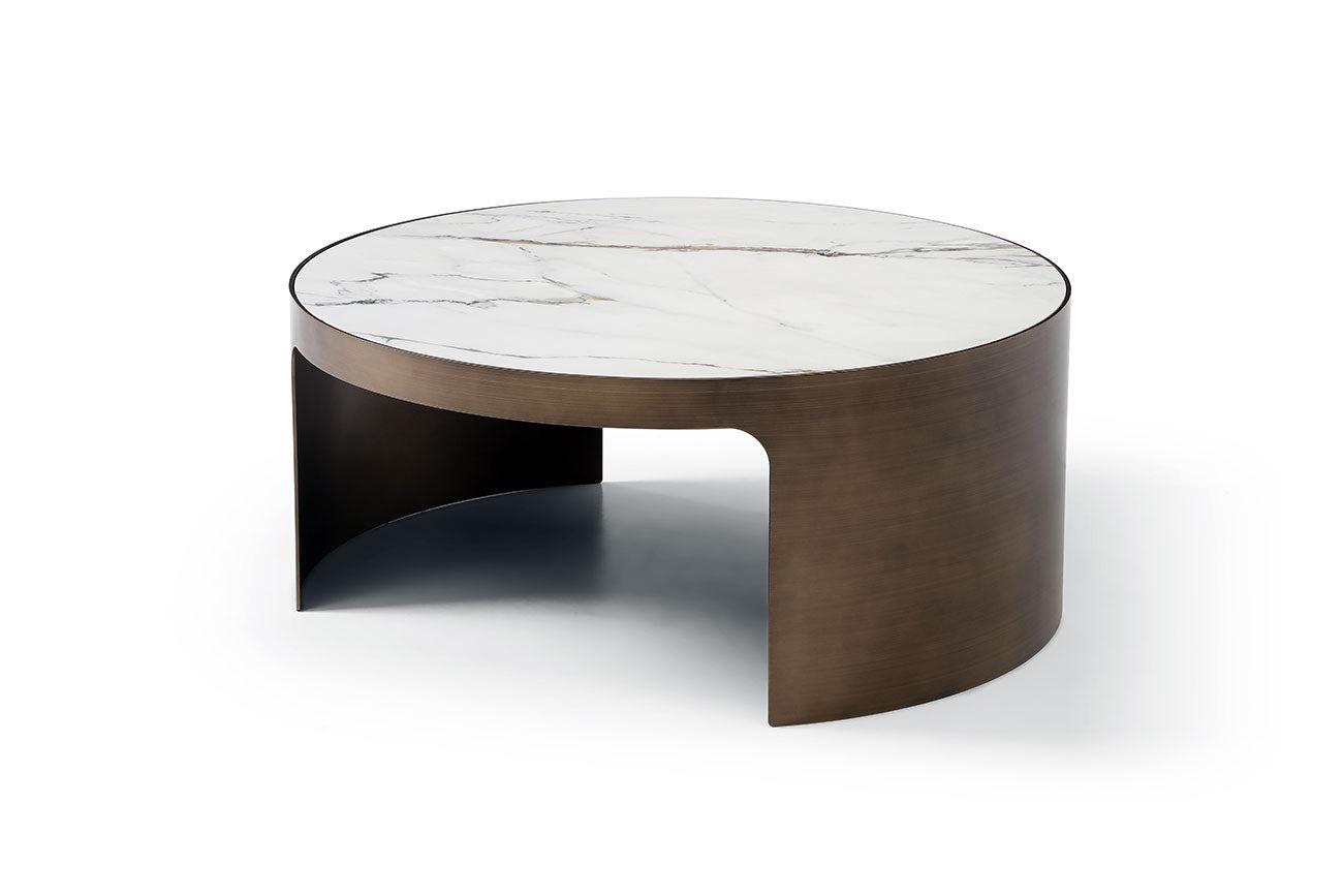 Monolith Coffee Table | Modern Ceramic Coffee Table with Brushed Bronze Base