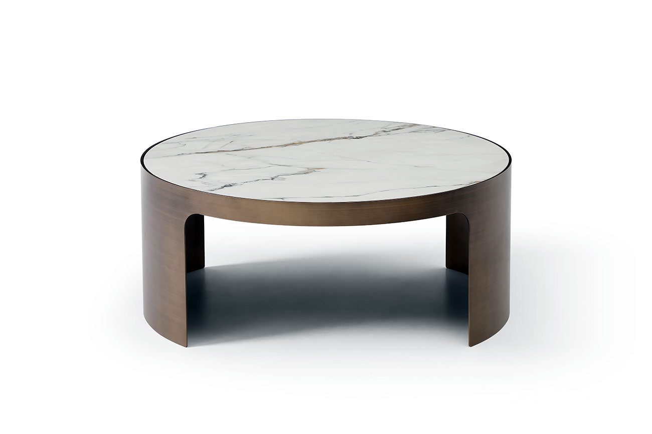 Monolith Coffee Table | Modern Ceramic Coffee Table with Brushed Bronze Base