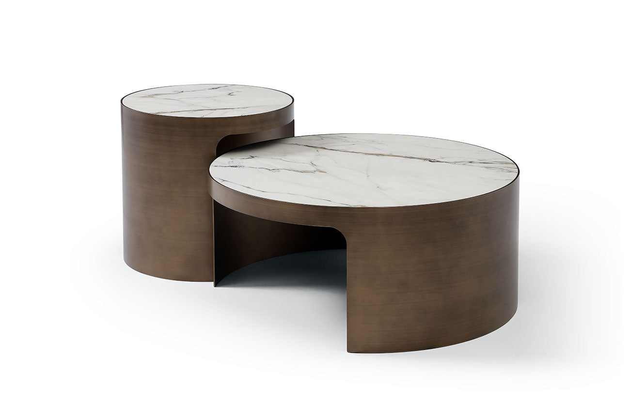 Monolith Coffee Table | Modern Ceramic Coffee Table with Brushed Bronze Base