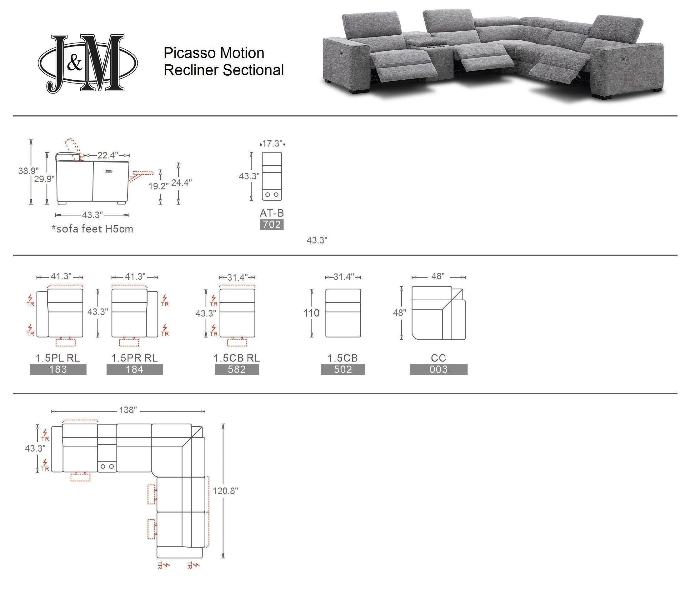 Picasso 6Pc Fabric Motion Sectional In Sand [ clone ]