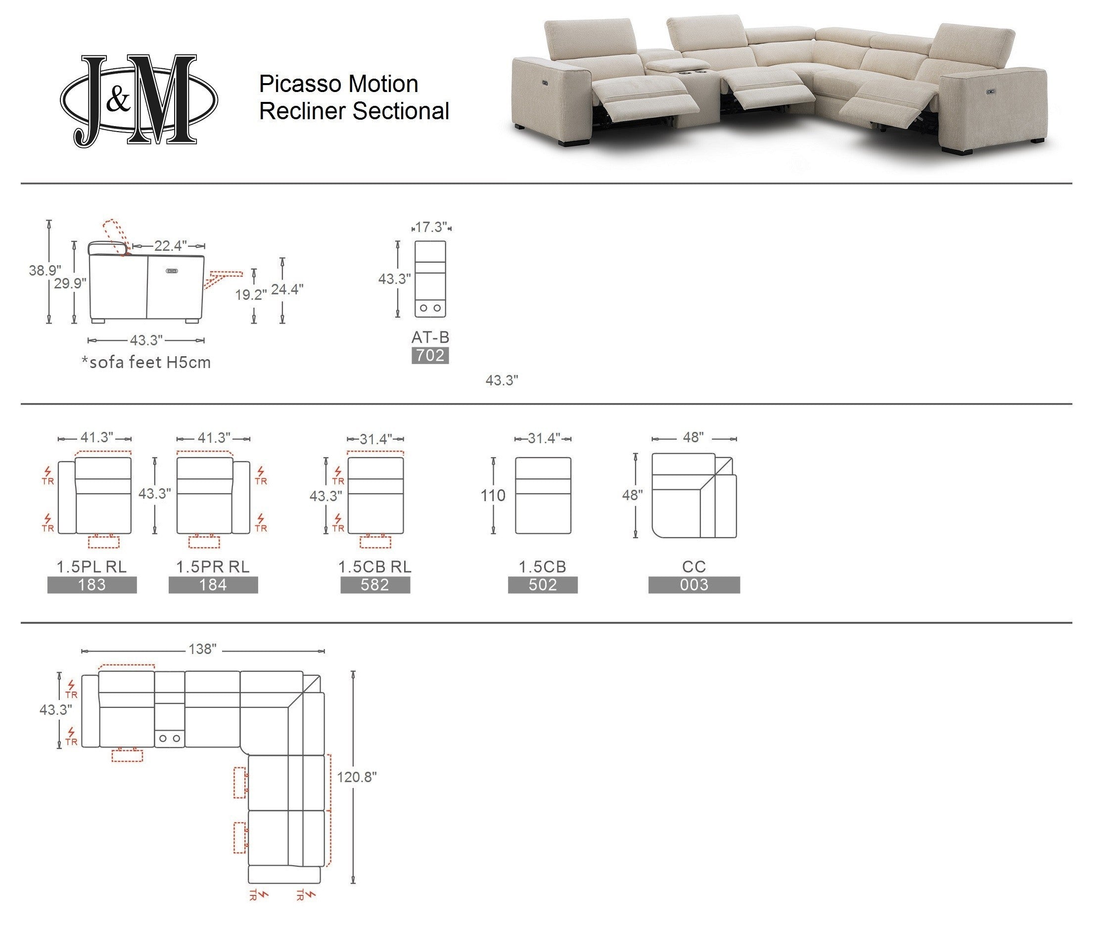 Picasso 6Pc Motion Sectional In Silver Grey [ clone ]