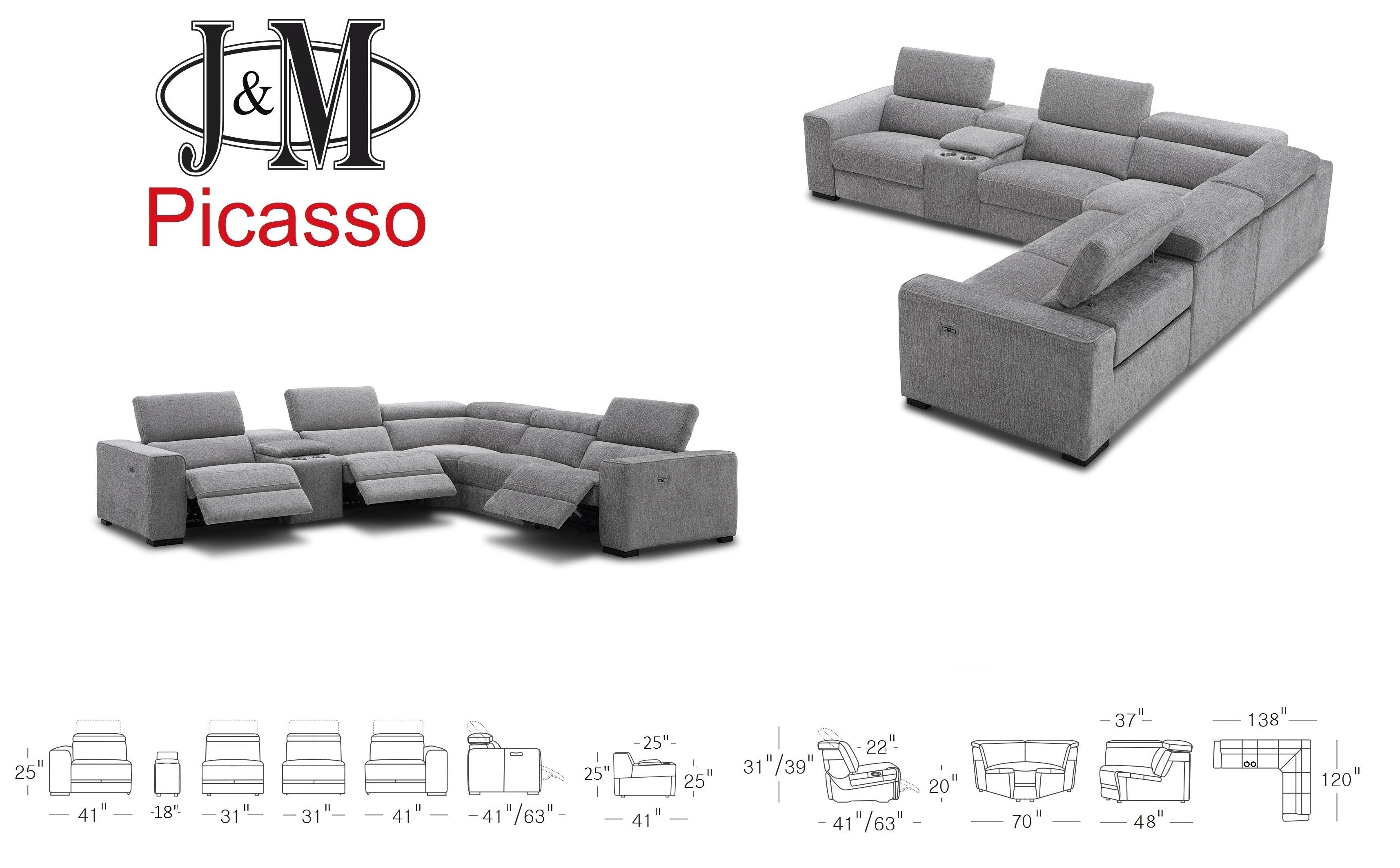 Picasso 6Pc Fabric Motion Sectional In Sand [ clone ]