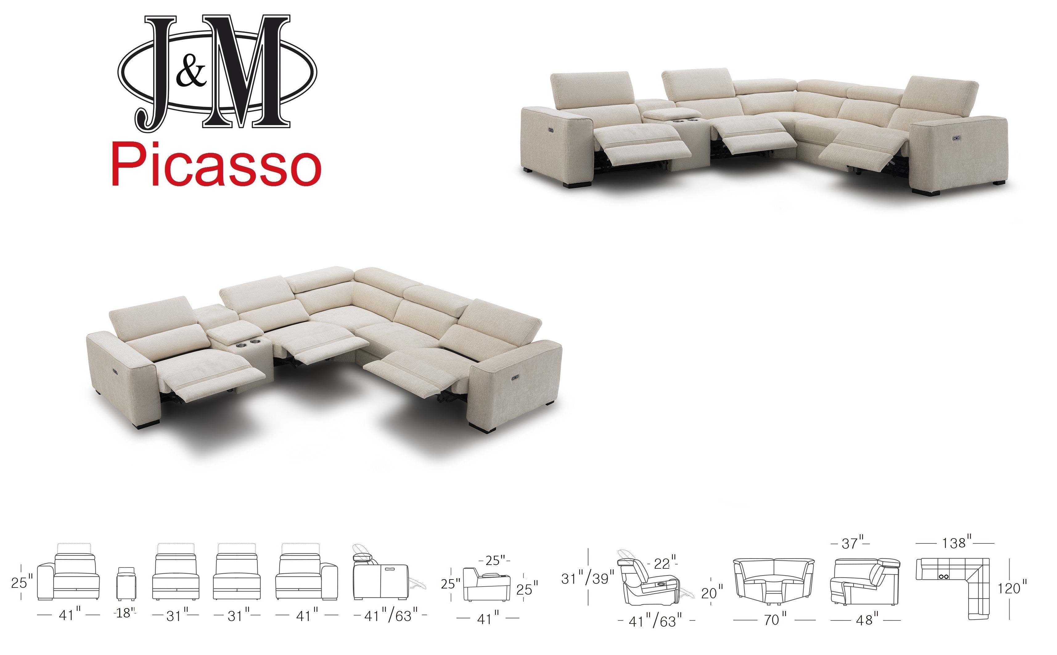 Picasso 6Pc Motion Sectional In Silver Grey [ clone ]