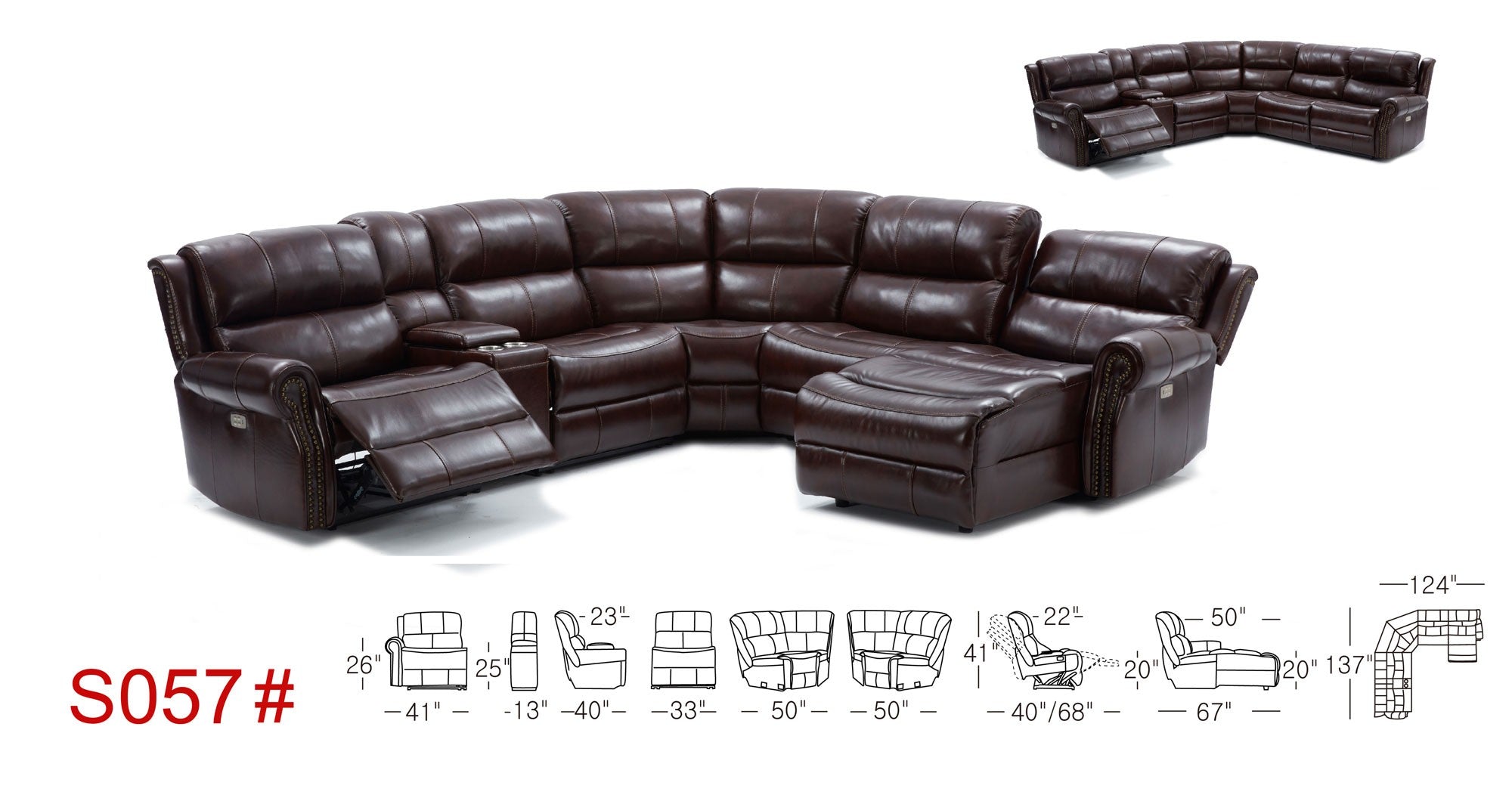 S057 Motion Leather Sectional