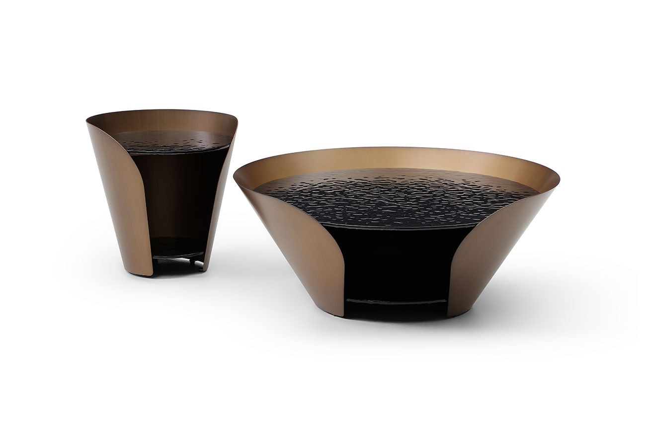 Vanta Coffee Table | Modern Glass Coffee Table with Bronze Base