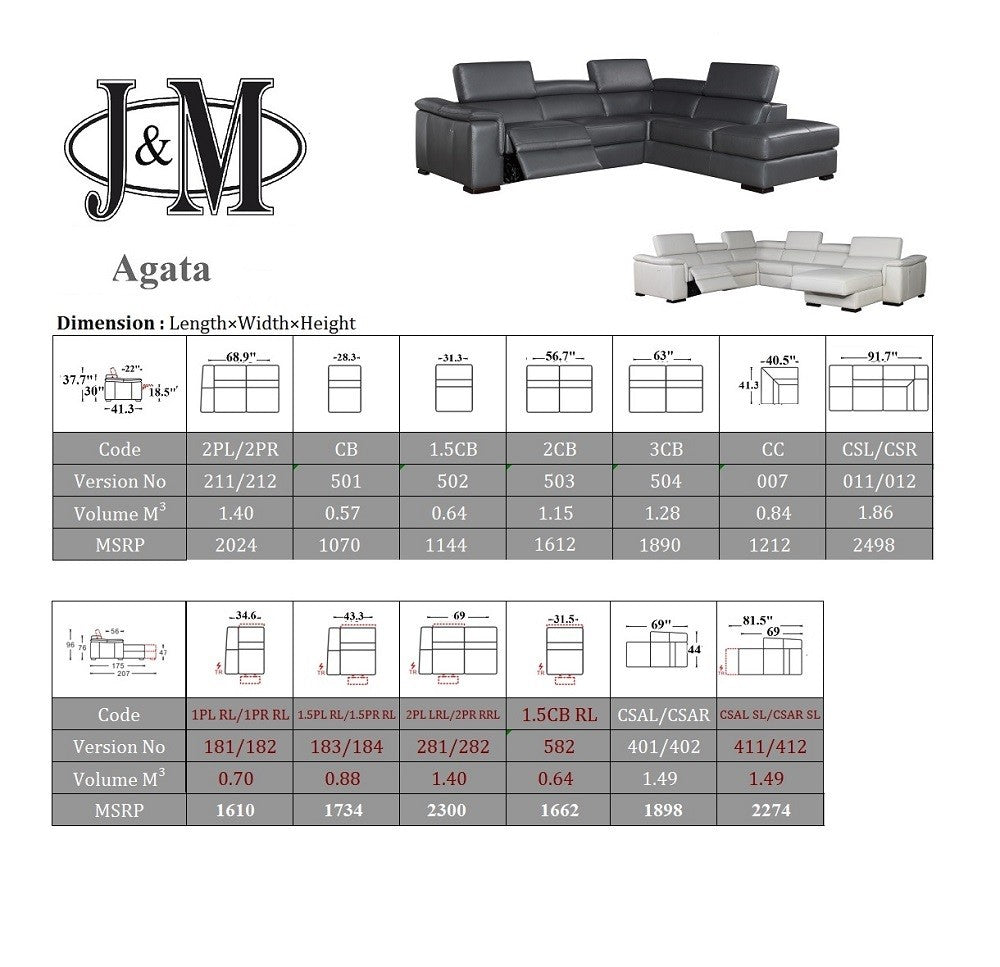 Agata Premium Leather Sectional RHFC Only