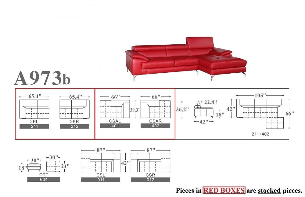 A973b Premium Leather Sectional in Black