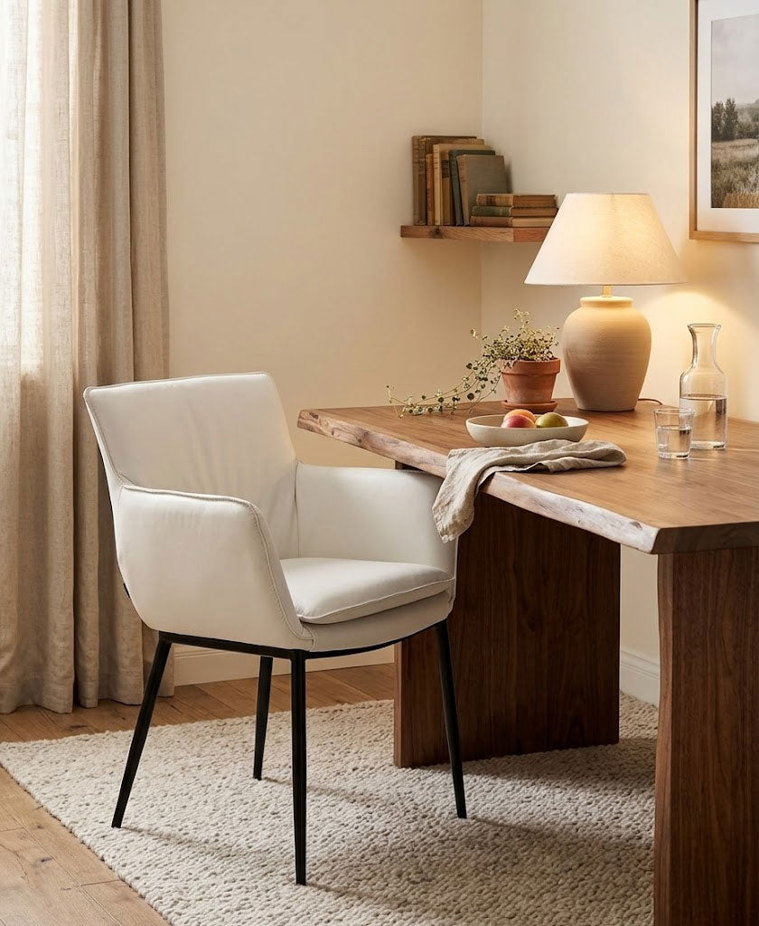J and M Furniture Dining Chair Kani Leather Armchair in Frost | J&M Furniture