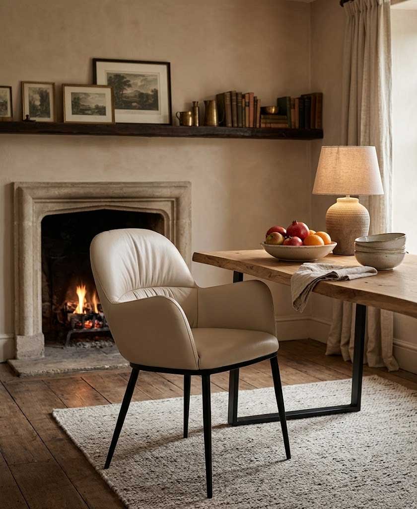 J and M Furniture Dining Chair Kora Leather Armchair in Light Mocha 301 by J&M Furniture