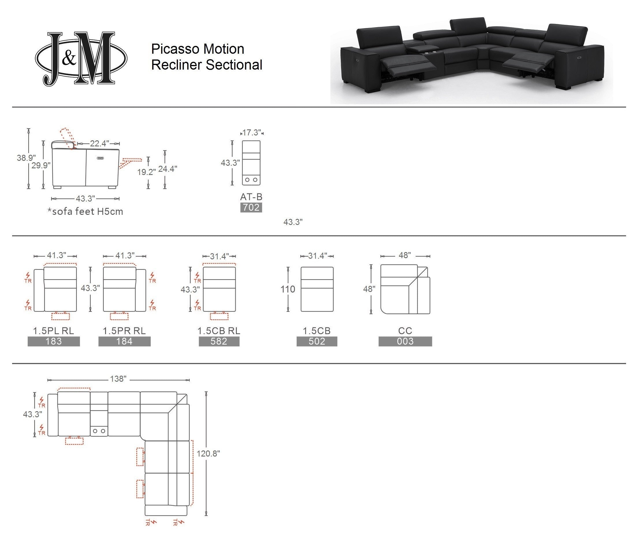 Picasso 6Pc Motion Sectional In Dark Grey [ clone ]