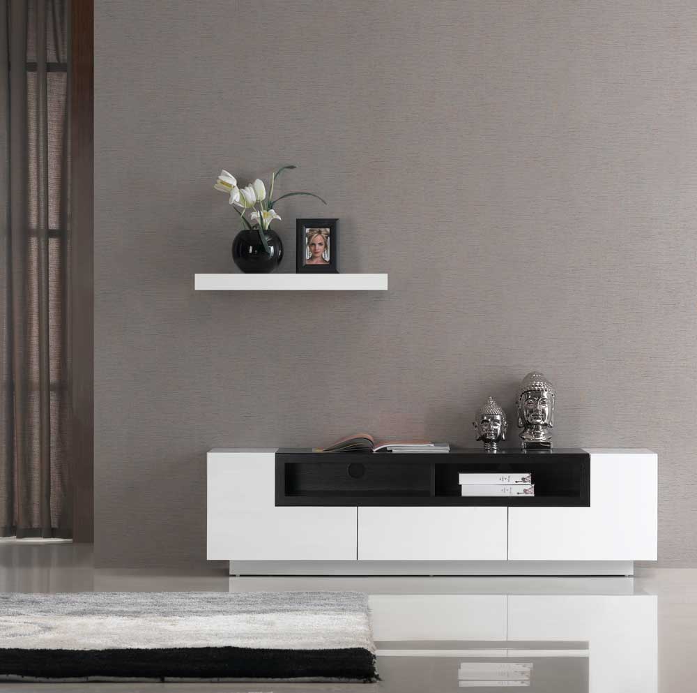 TV002 White Gloss Dark Oak