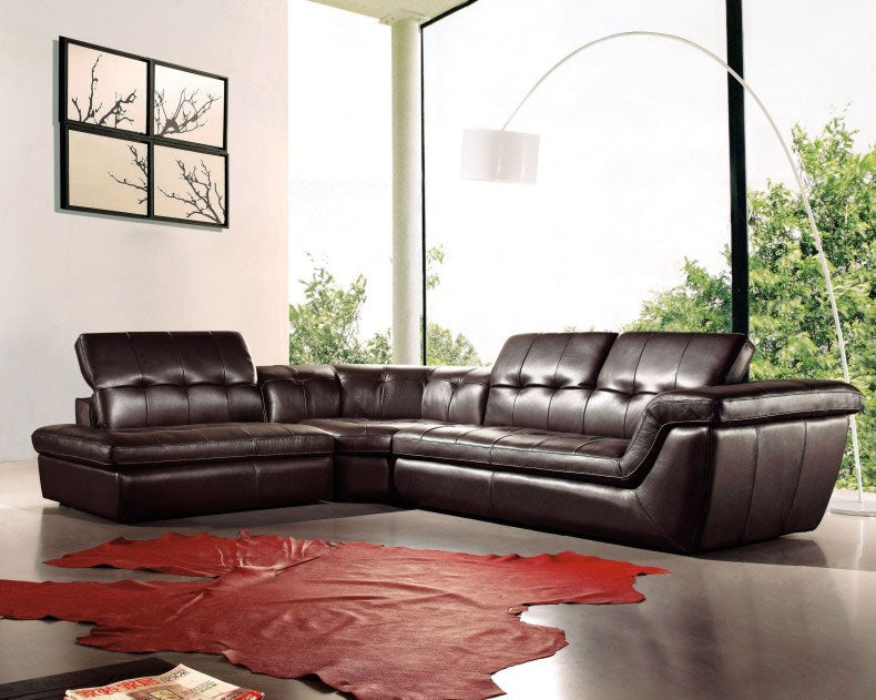 397 Premium Leather Sectional In Chocolate
