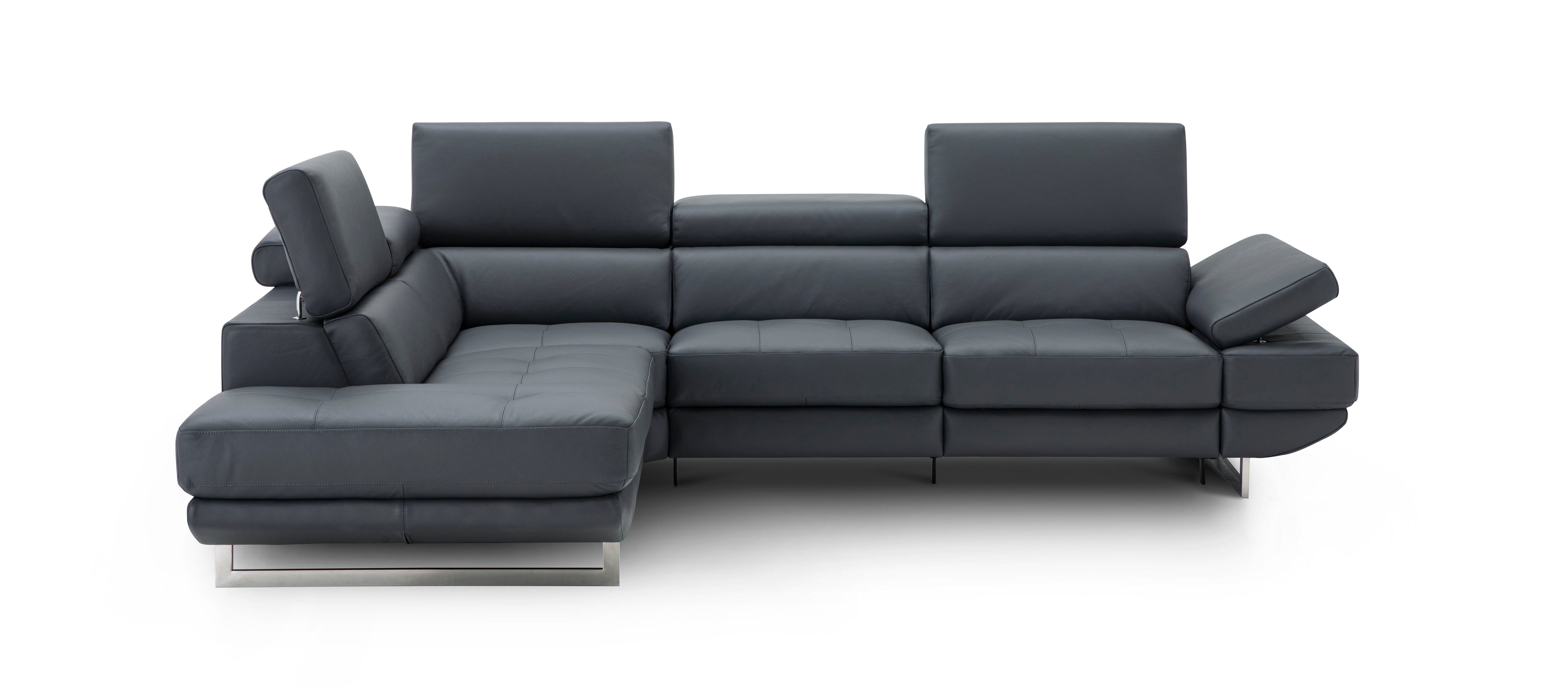 Annalaise Italian Leather Sectional in Blue Grey