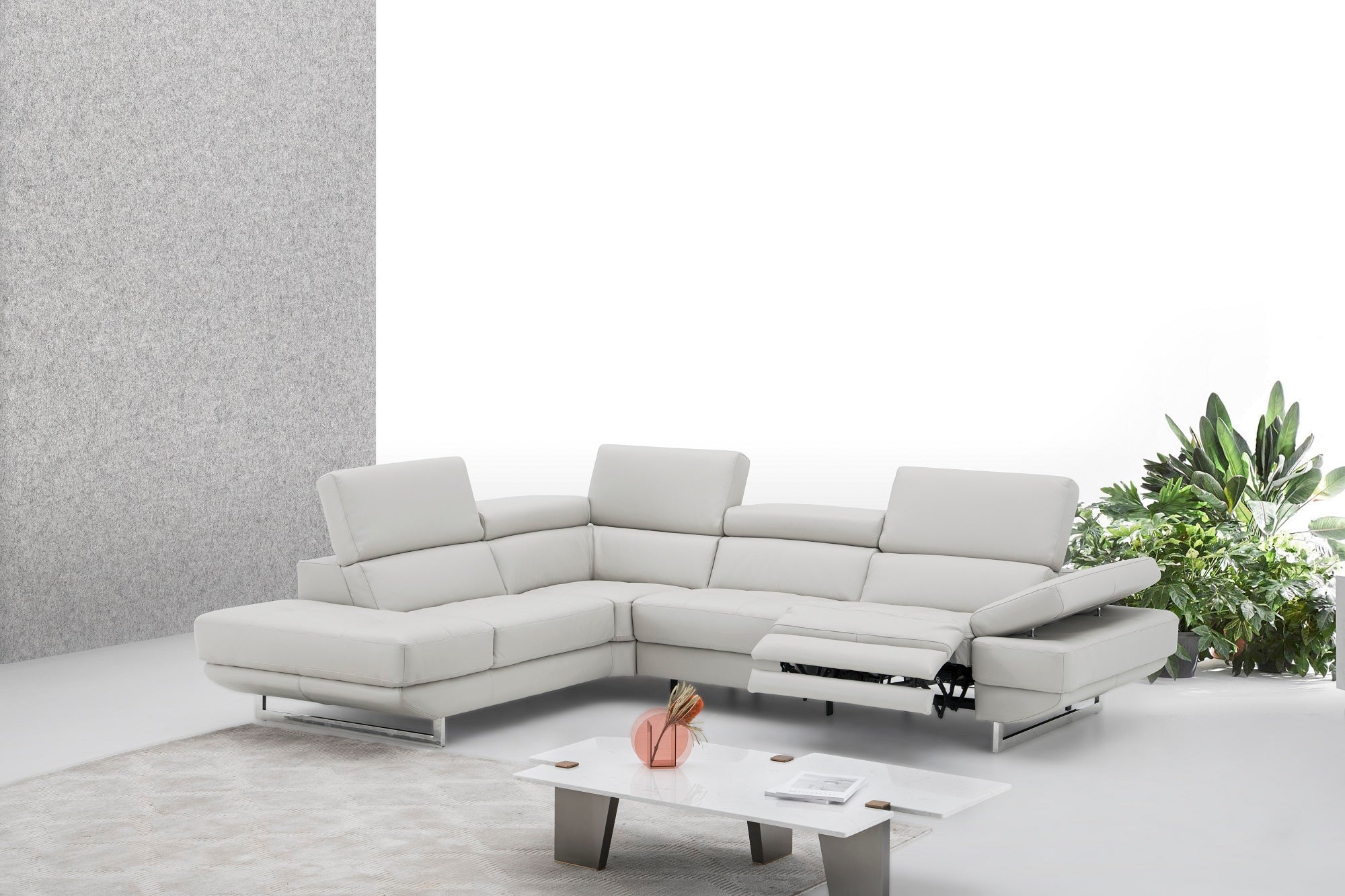 Annalaise Italian Leather Sectional in Silver Grey