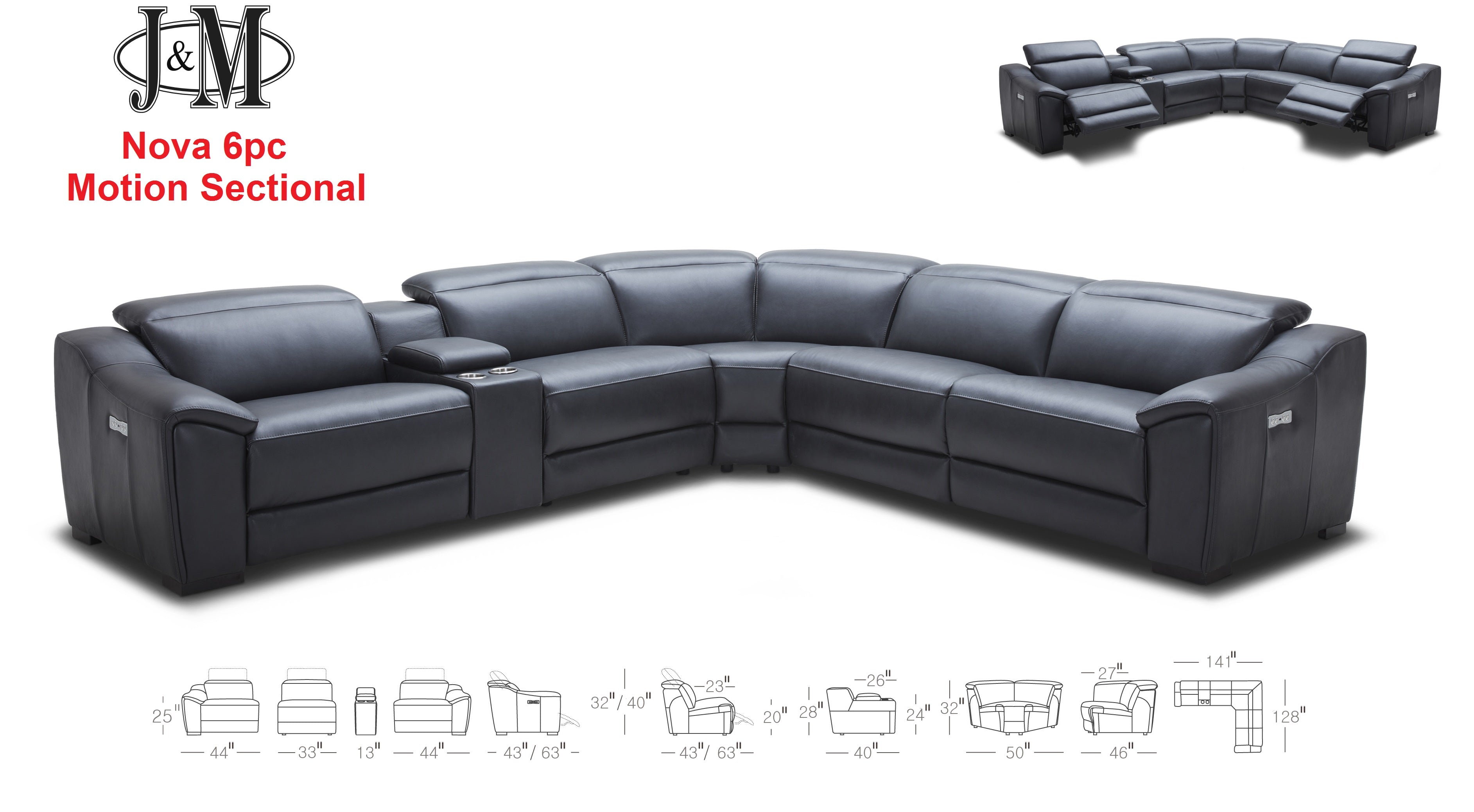 Nova Dark Grey 5Pc. Motion Sectional Sofa