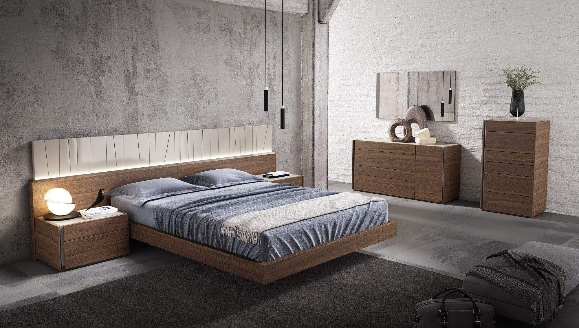 J and M Furniture Bedroom Sets Porto Premium Bedroom Set In Walnut with Light Grey