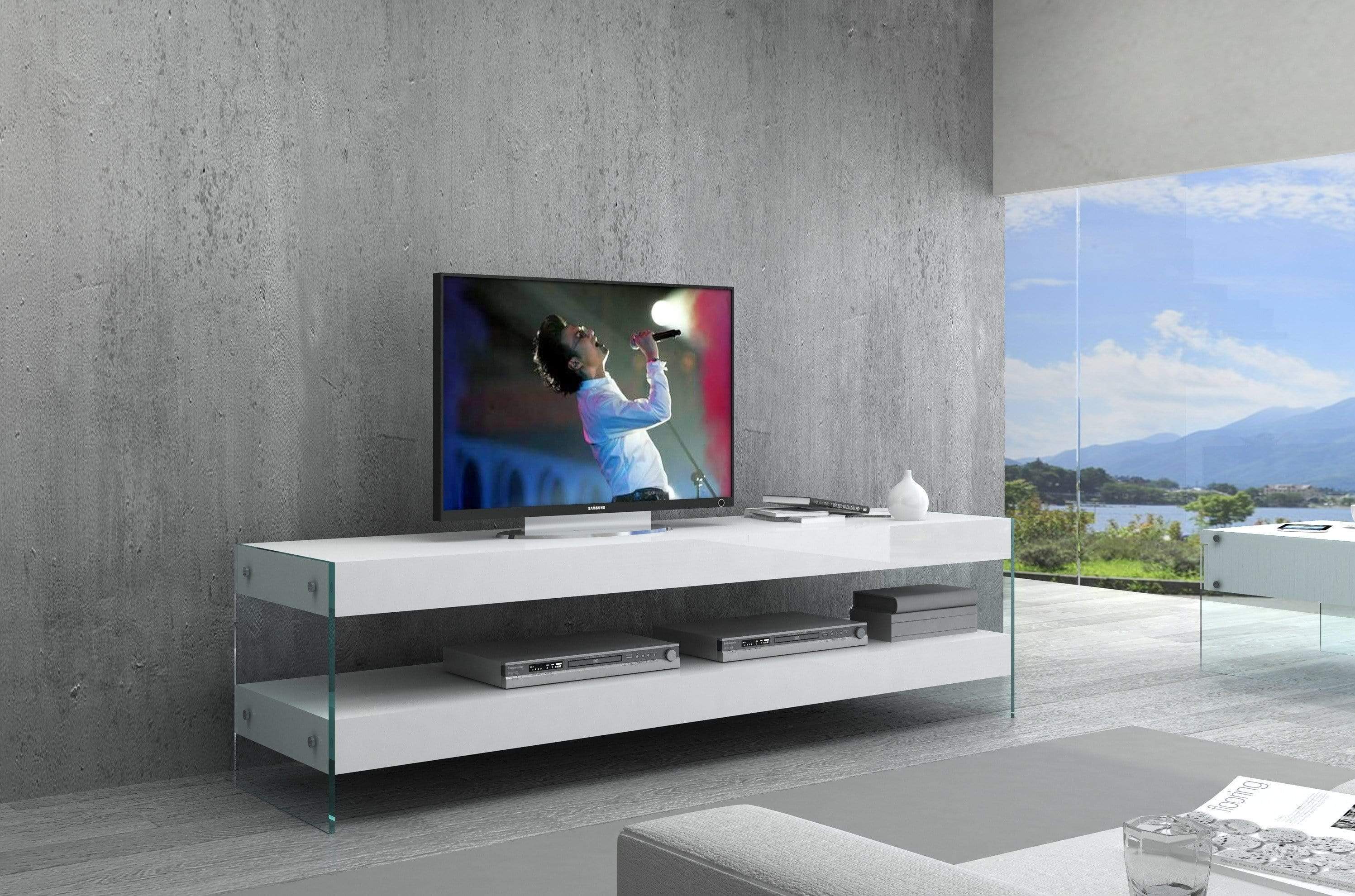 J and M Furniture TV Stand & Entertainment Centers White Cloud TV Base in High Gloss